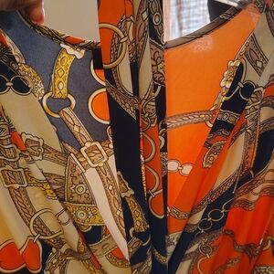 Ashley Stewart Orange and Blue Chain Print Dress